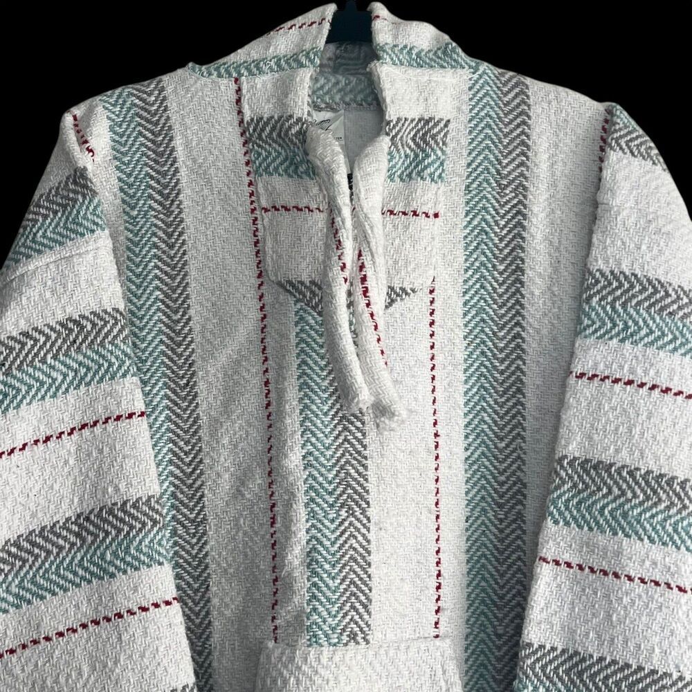 Baja Sol Textiles Adult XL Pullover Hoodie Baja Mexican Poncho Multicolor - Picture 7 of 11